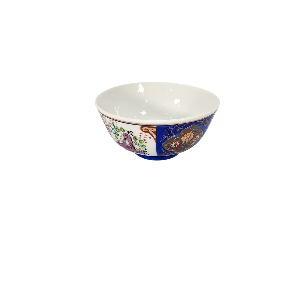 Vintage Japanese Imari Rice Bowl Mid Century Porcelain Floral Gold Cobolt Blue